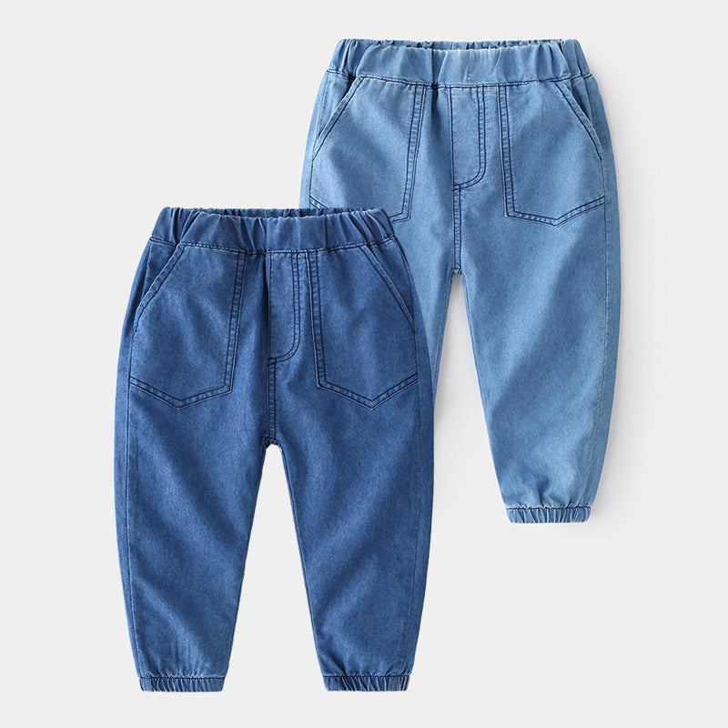 Boys' Soft Denim Casual Trousers with Elastic Waistband for Summer Play