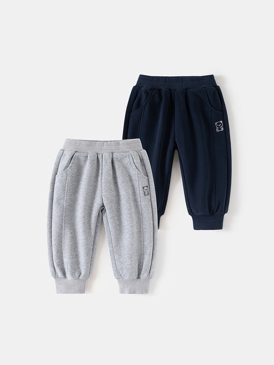 Boys' Korean Style Loose Fit Active Jogger Pants with Bear Print