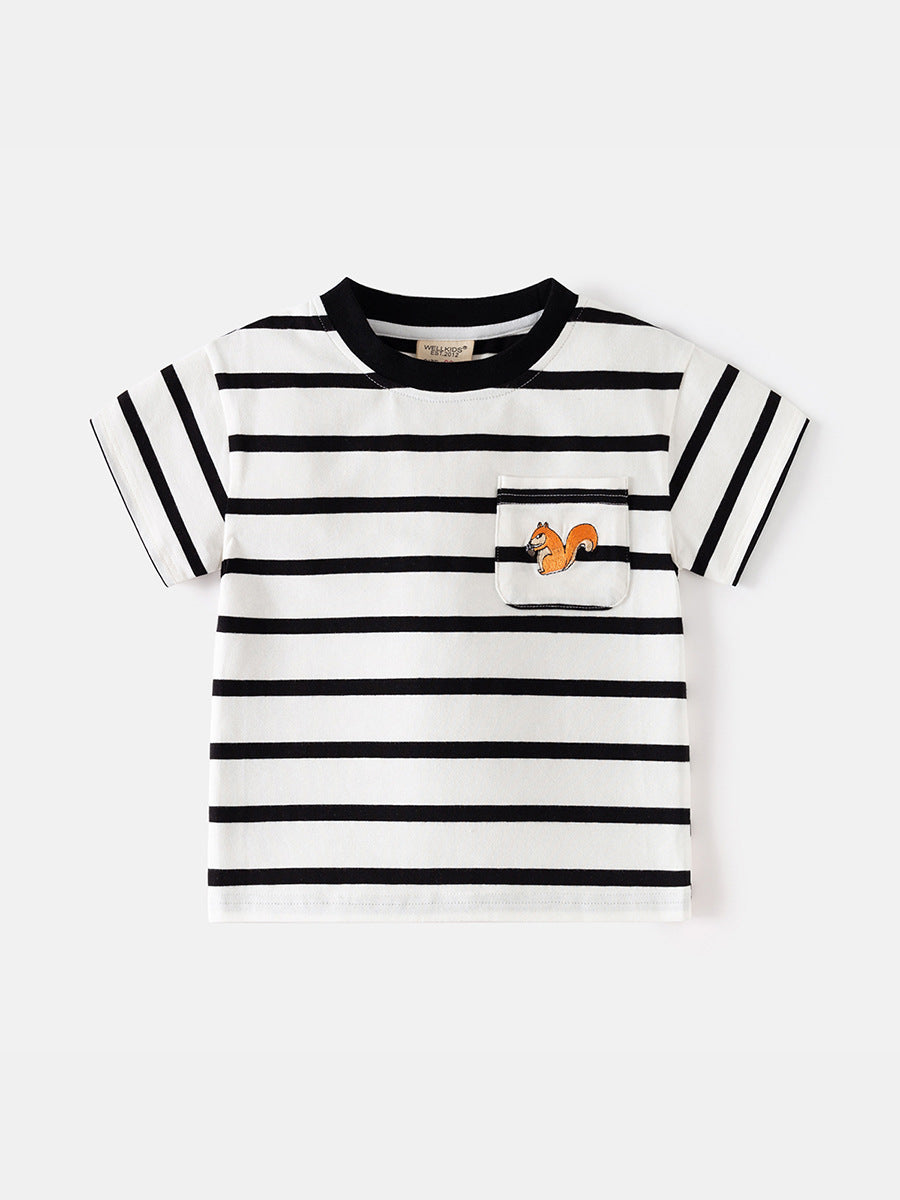 Boys' Korean Style Striped Cotton Short Sleeve T-Shirt - Summer Kids' Casual Top