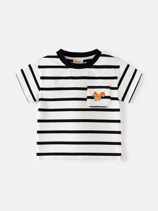 Boys' Korean Style Striped Cotton Short Sleeve T-Shirt - Summer Kids' Casual Top